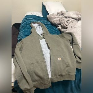 Green thick fuzzy carhartt jacket / coat